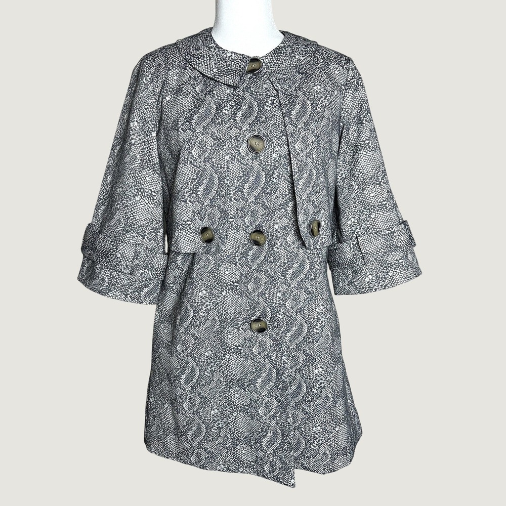 CAbi Camille Gray Snakeskin Print Long Jacket Car Coat Size XS Style 3134